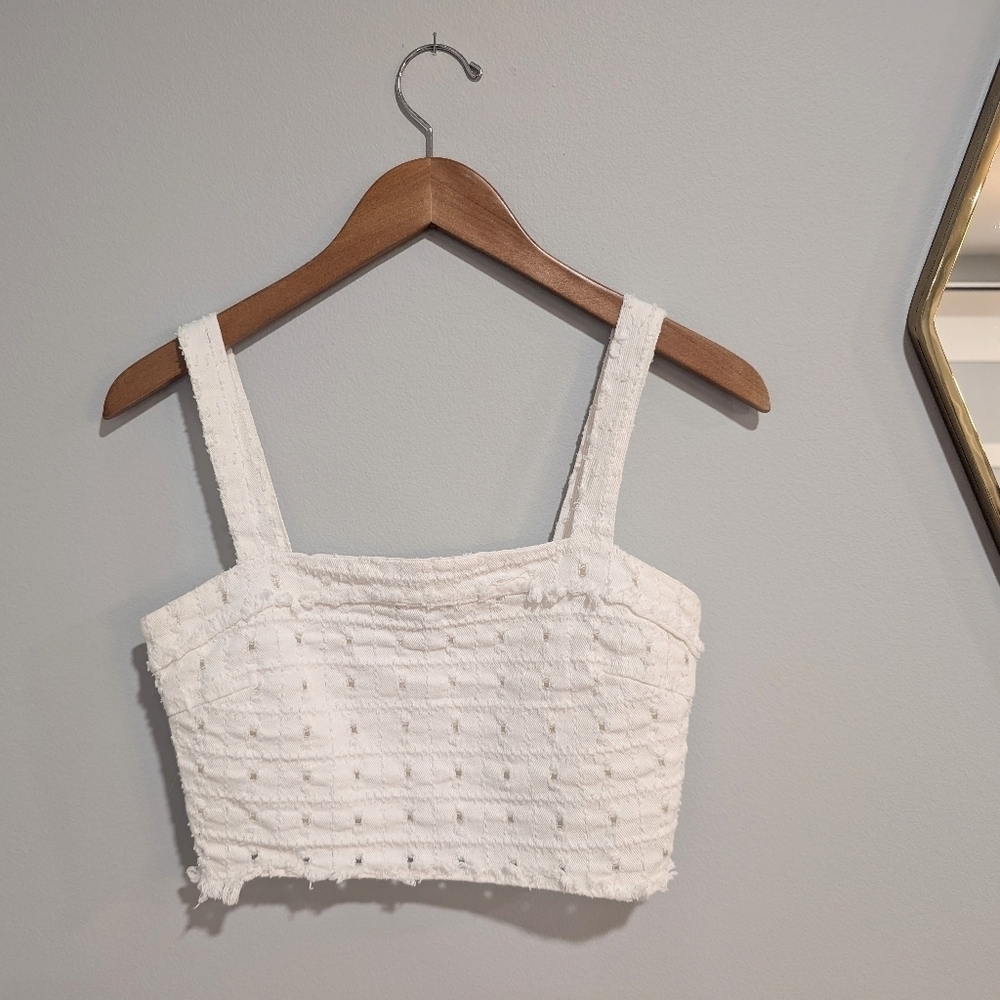 Momni Distressed denim crop top size sm